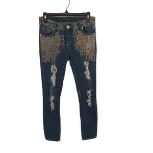 Twenty one Y2K Vintage Inspired gold embellished 5/6 distressed jeans City Party